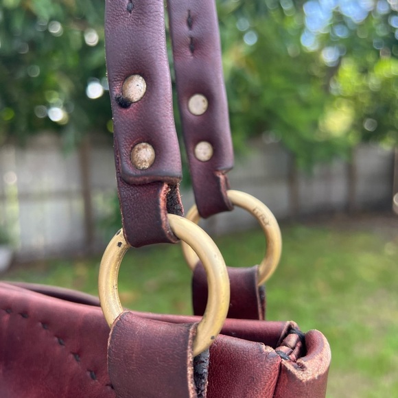 Rustic Boho Italian Leather Bag Burgundy Red Vintage Country Western Style Purse - Picture 11 of 16